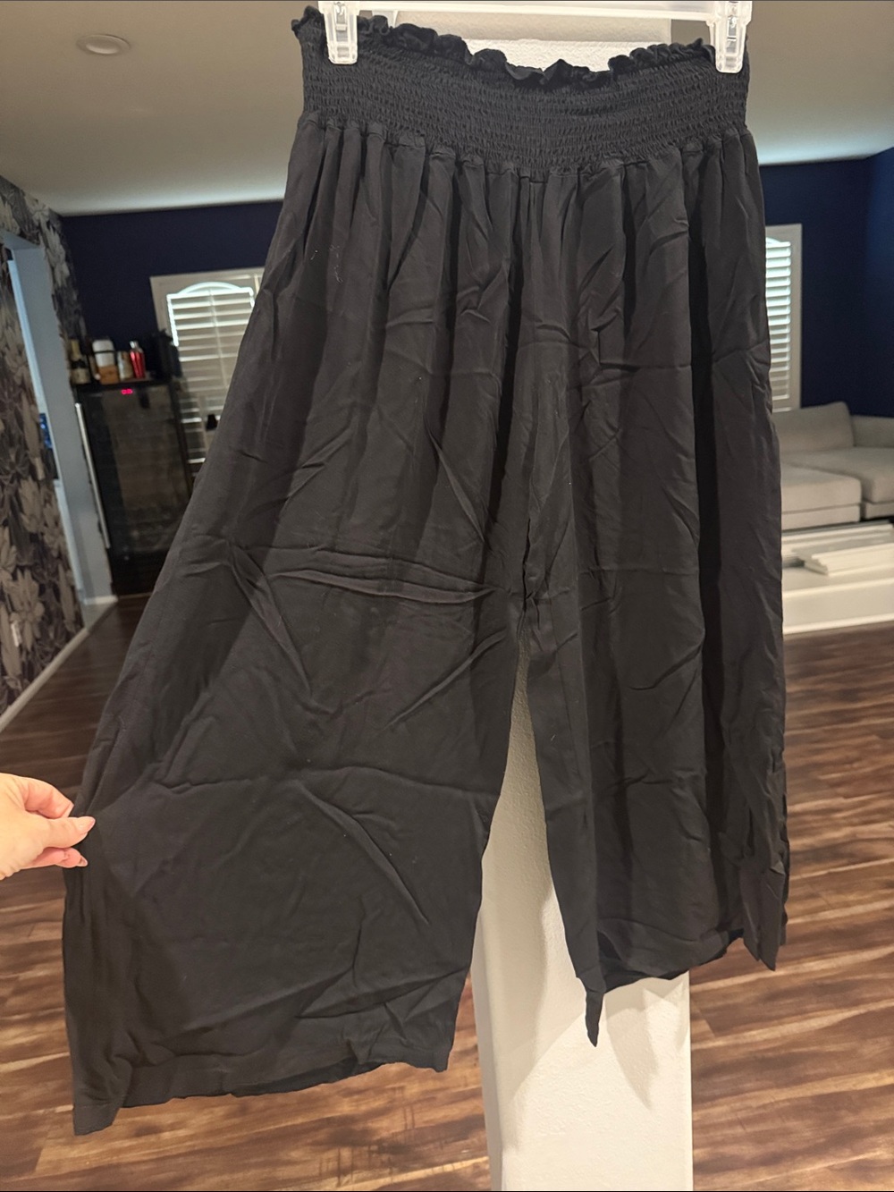 SHEIN Black Wide-Leg Smocked Waist Pants